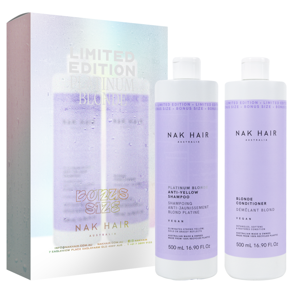 NAK Hair Platinum Blonde Shampoo and Conditioner 500ml Duo NZ Adore Beauty
