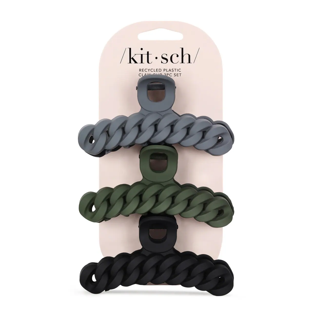 Kitsch Eco-friendly Chain Claw Clip 3pc Set - Black/Moss
