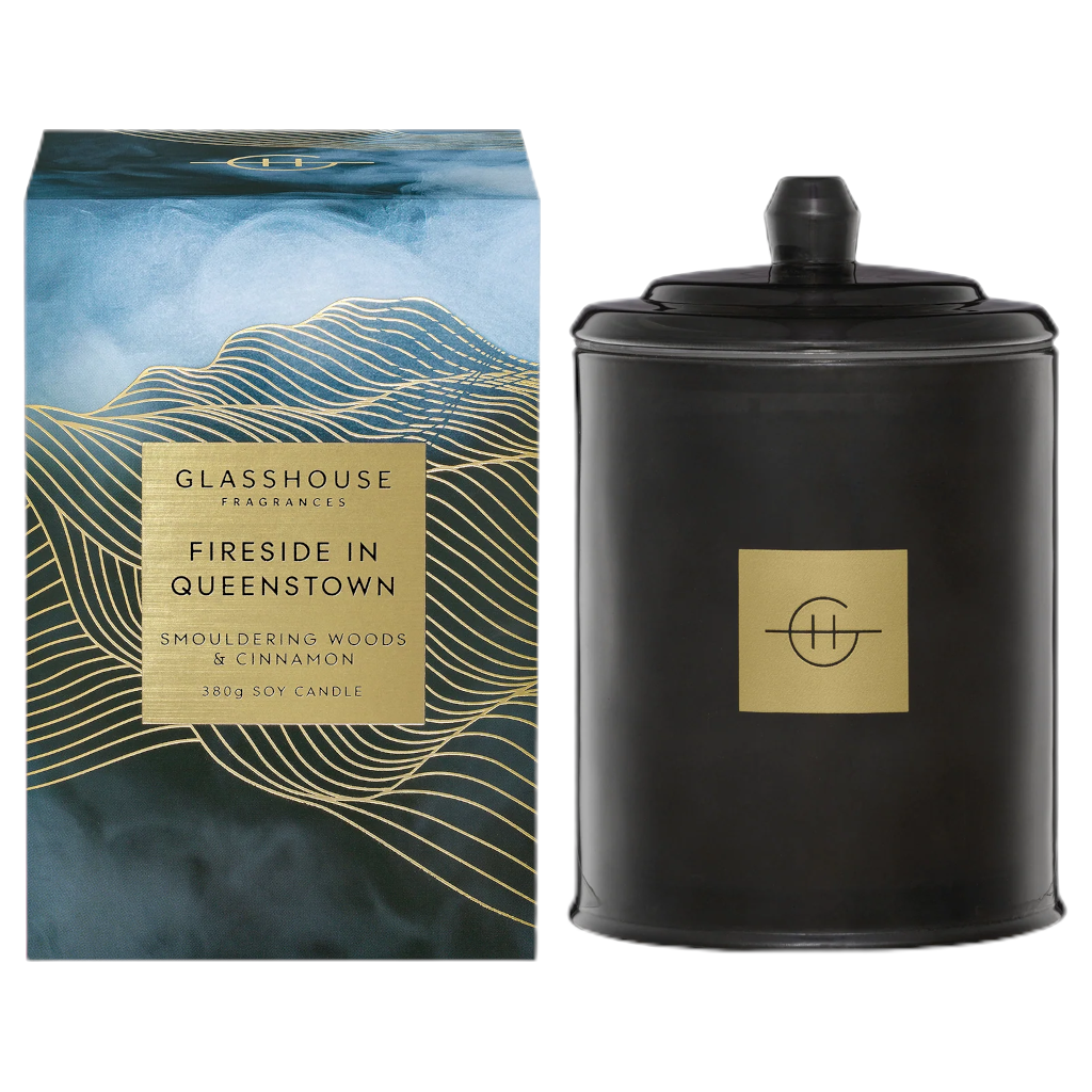 Glasshouse Fragrances FIRESIDE IN QUEENSTOWN 380G SOY CANDLE NZ Adore
