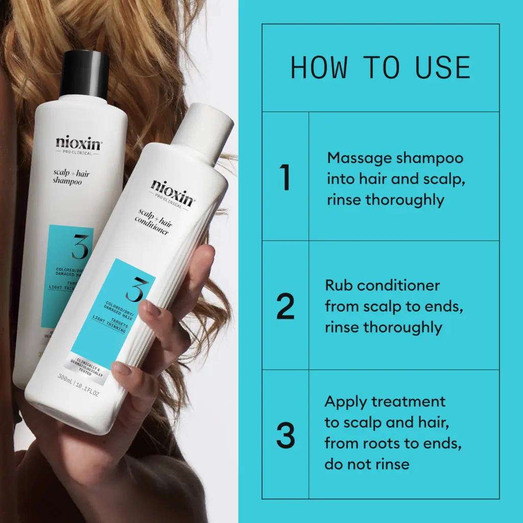 Nioxin Scalp + Hair Thickening System 3 - Colored Or Dry Damaged Hair with Light Thinning