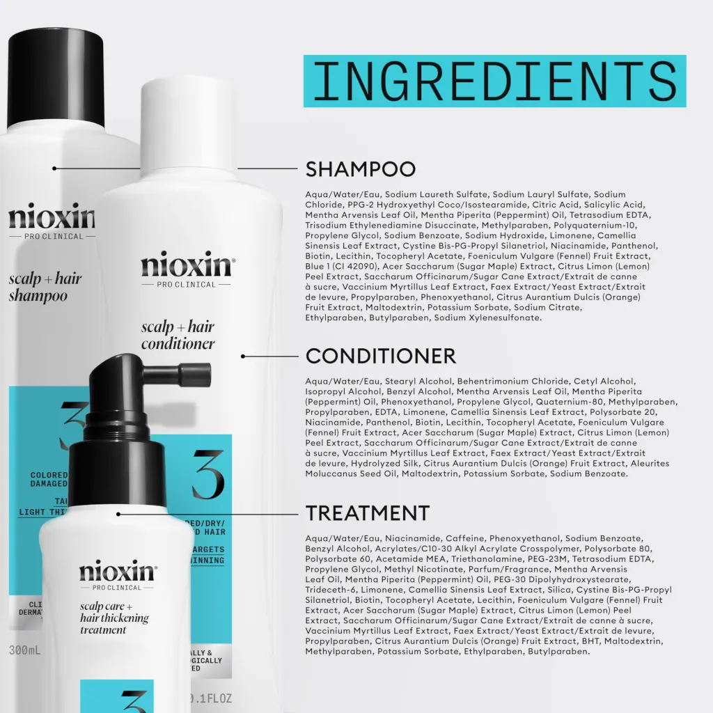 Nioxin Scalp + Hair Thickening System 3 - Colored Or Dry Damaged Hair with Light Thinning