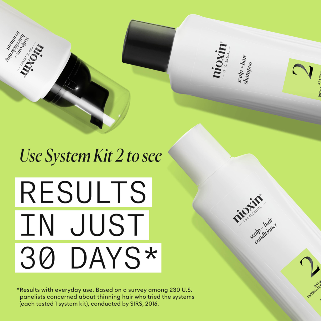 Nioxin System 2 Scalp + Hair Thickening Treatment - Serum for Natural Hair with Progressed Thinning,