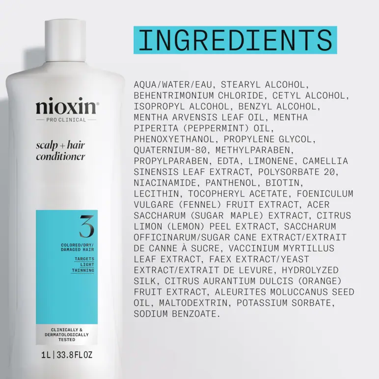 Nioxin System 3 Scalp + Hair Conditioner - Hair Thickening Conditioner for Damaged Hair with Light T