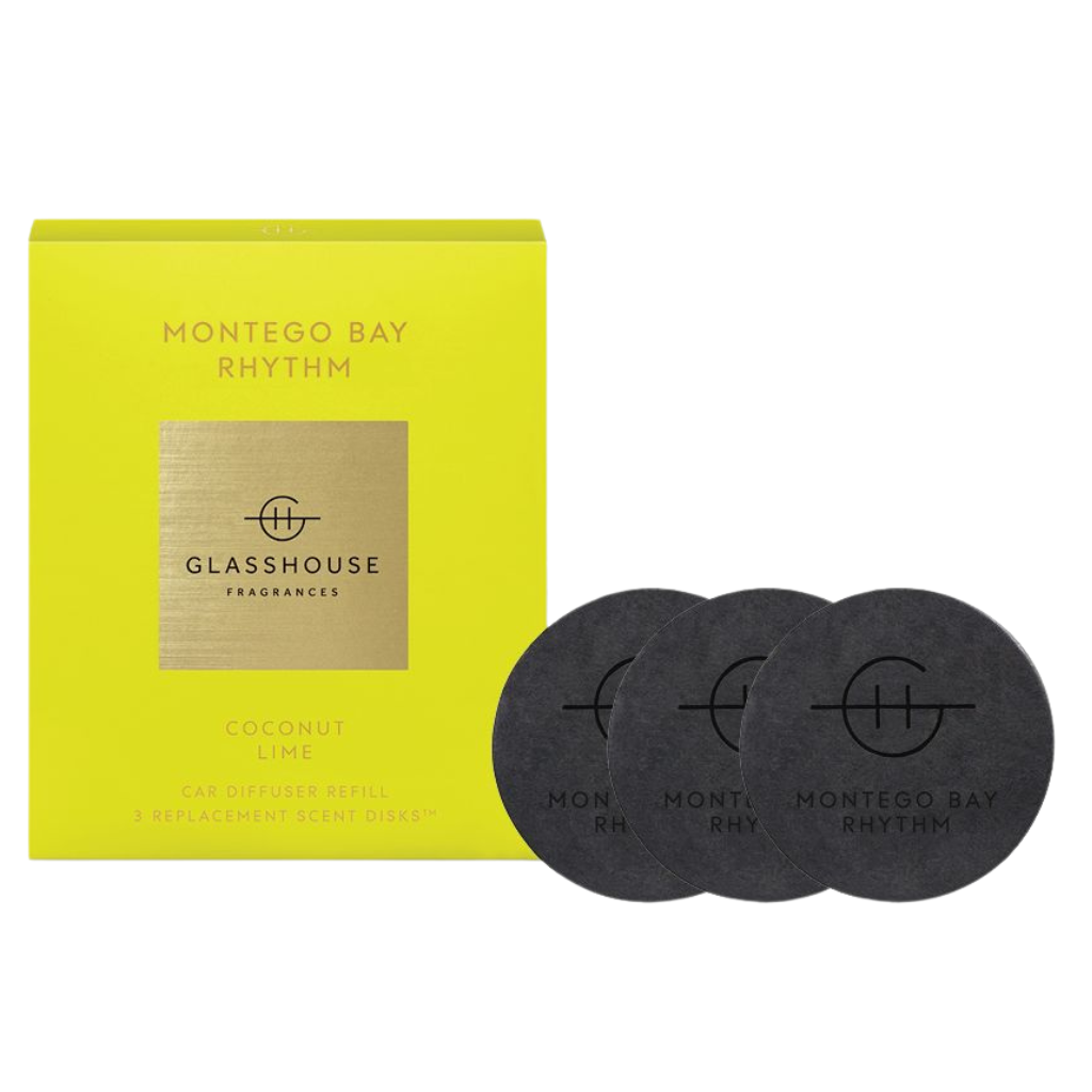 Glasshouse Fragrances Montego Bay Rhythm 3 Replacement Scent Disks for car diffuser