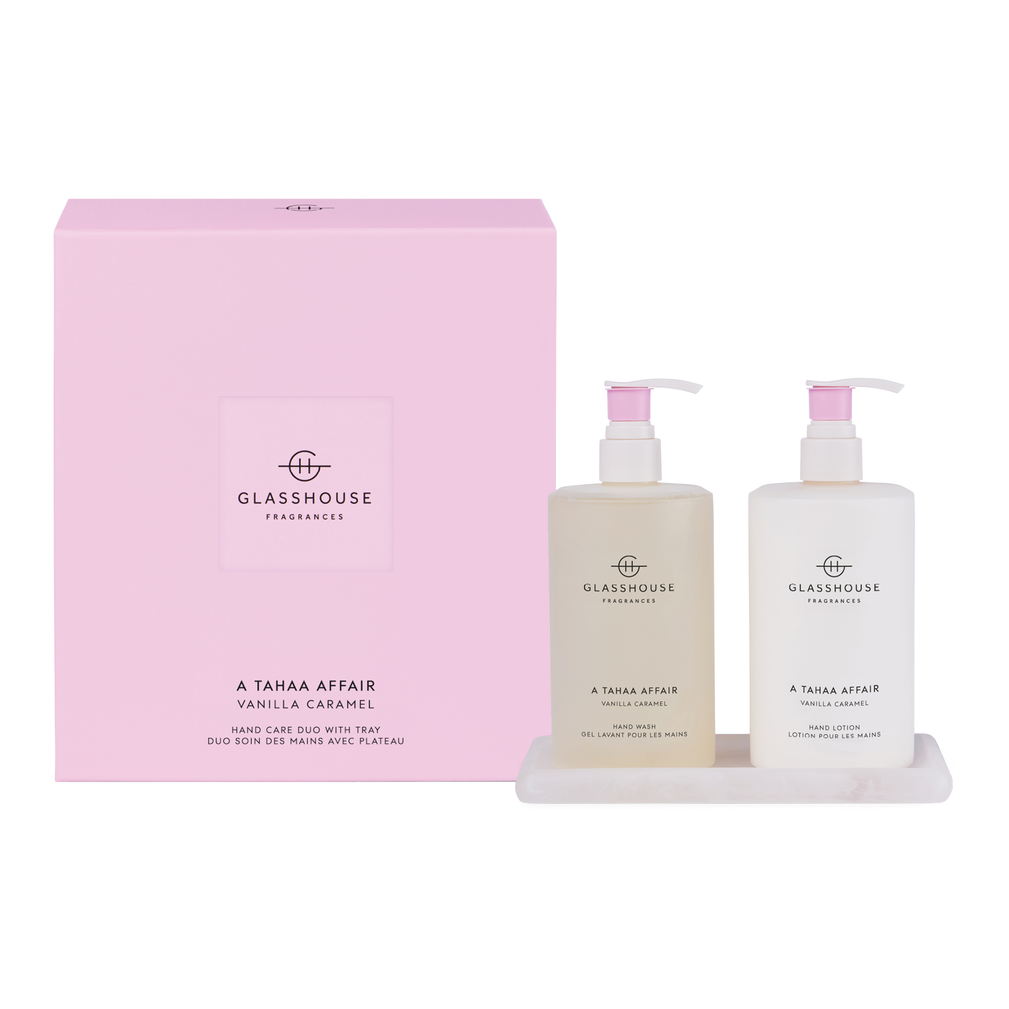 Glasshouse Fragrances 450ml Hand Wash, Hand Lotion & Tray - A TAHAA AFFAIR