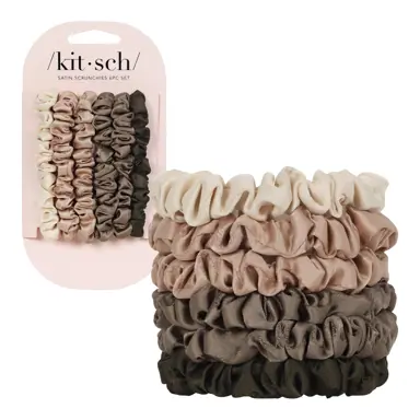 Kitsch Ruched Satin Petite Scrunchies 6pc Set - Eucalyptus