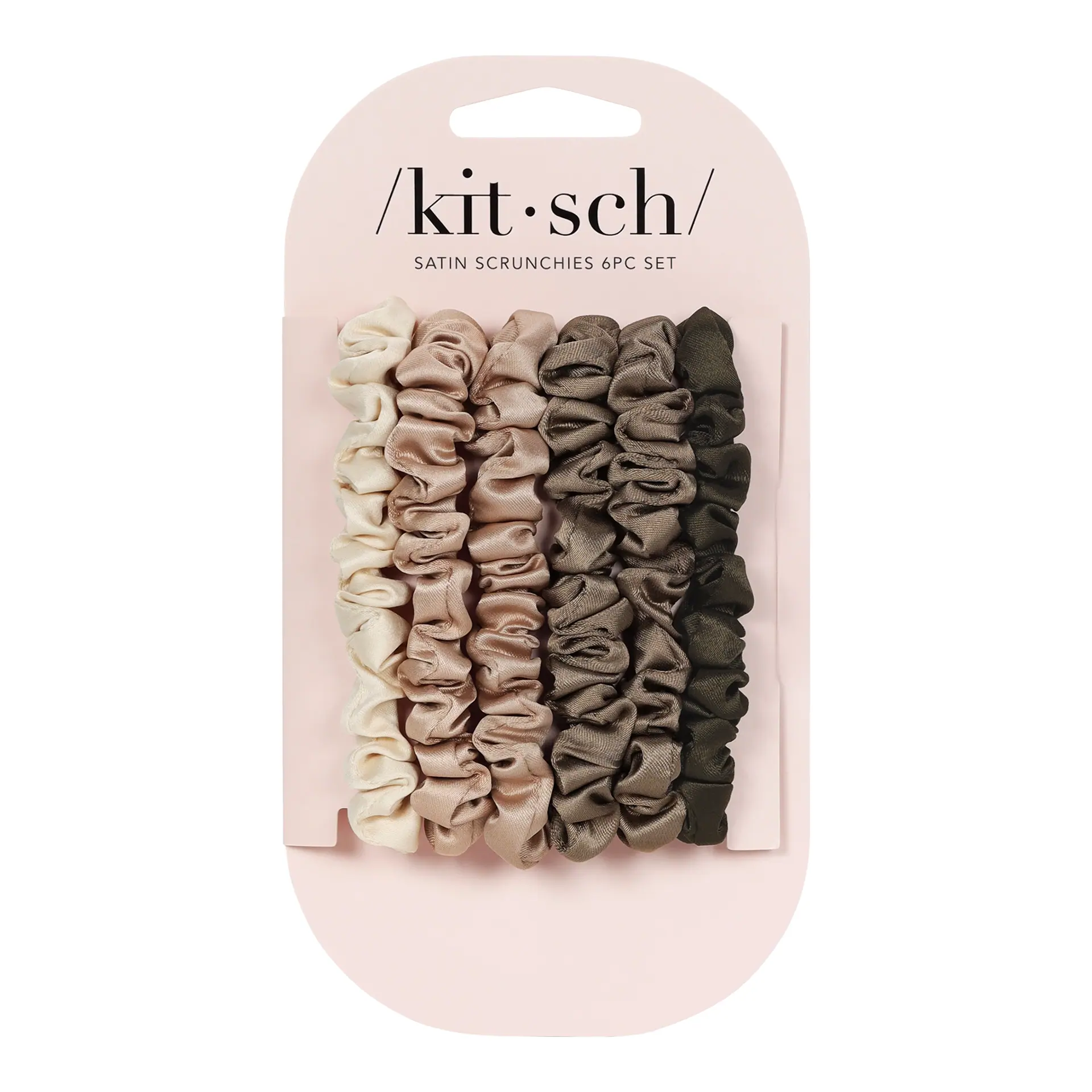 Kitsch Ruched Satin Petite Scrunchies 6pc Set - Eucalyptus