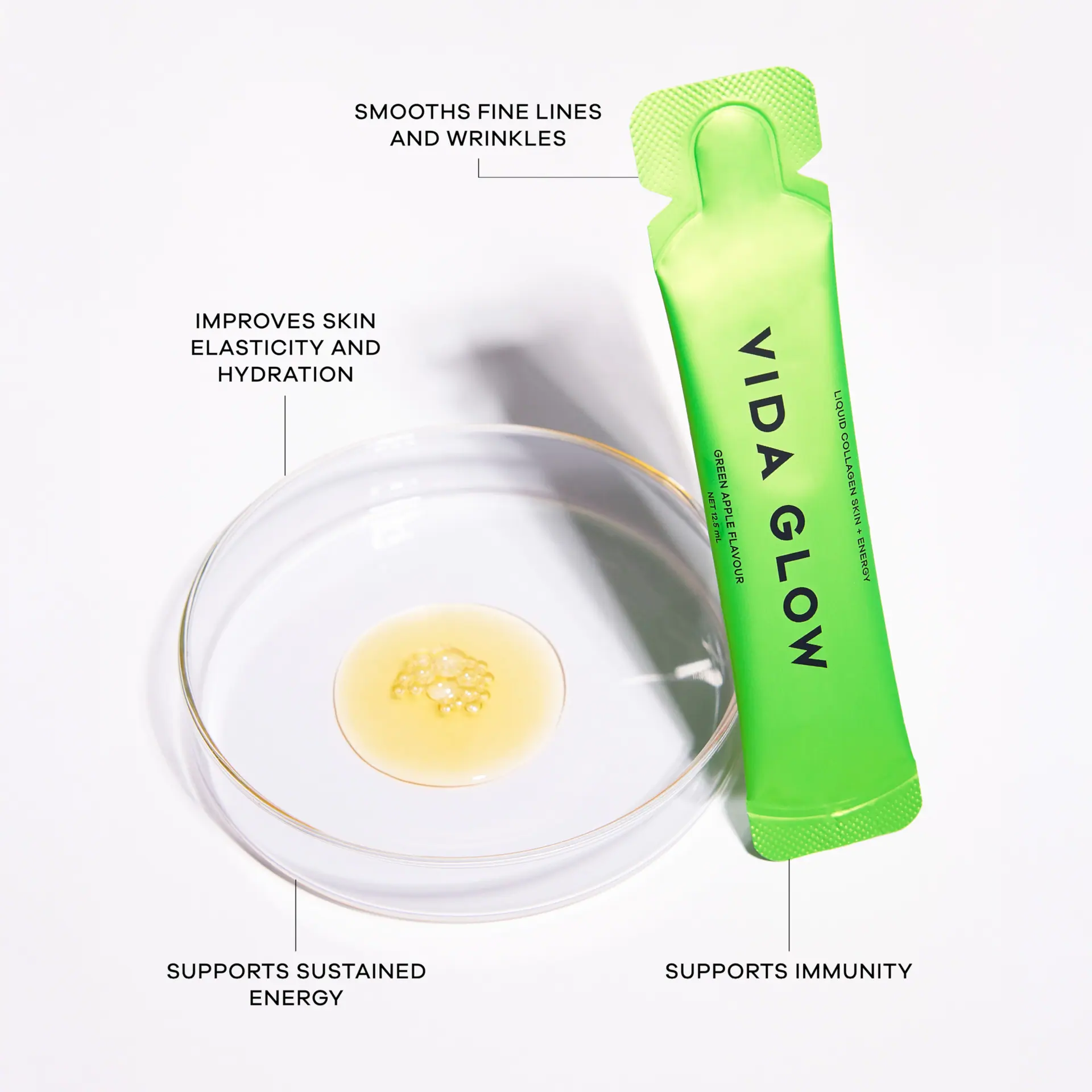 Vida Glow Daily Essentials: Collagen Liquid Advance Energy Green Apple