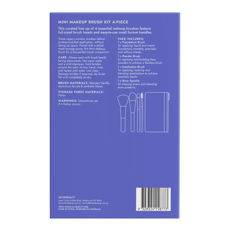 Adore Beauty Mini Makeup Brush Kit 4-Piece