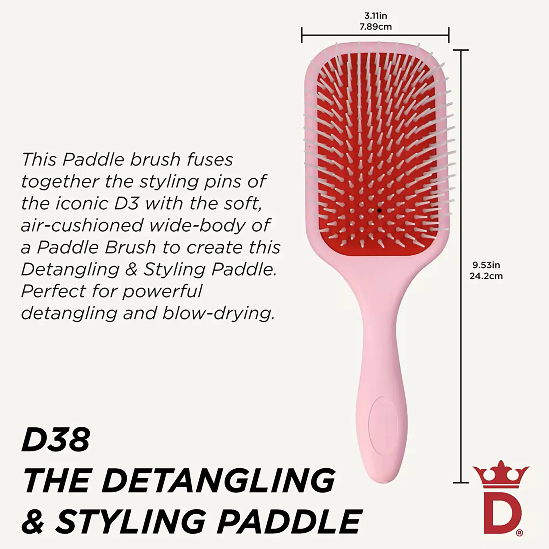 Denman D38 Pastel Pink Power Paddle Brush