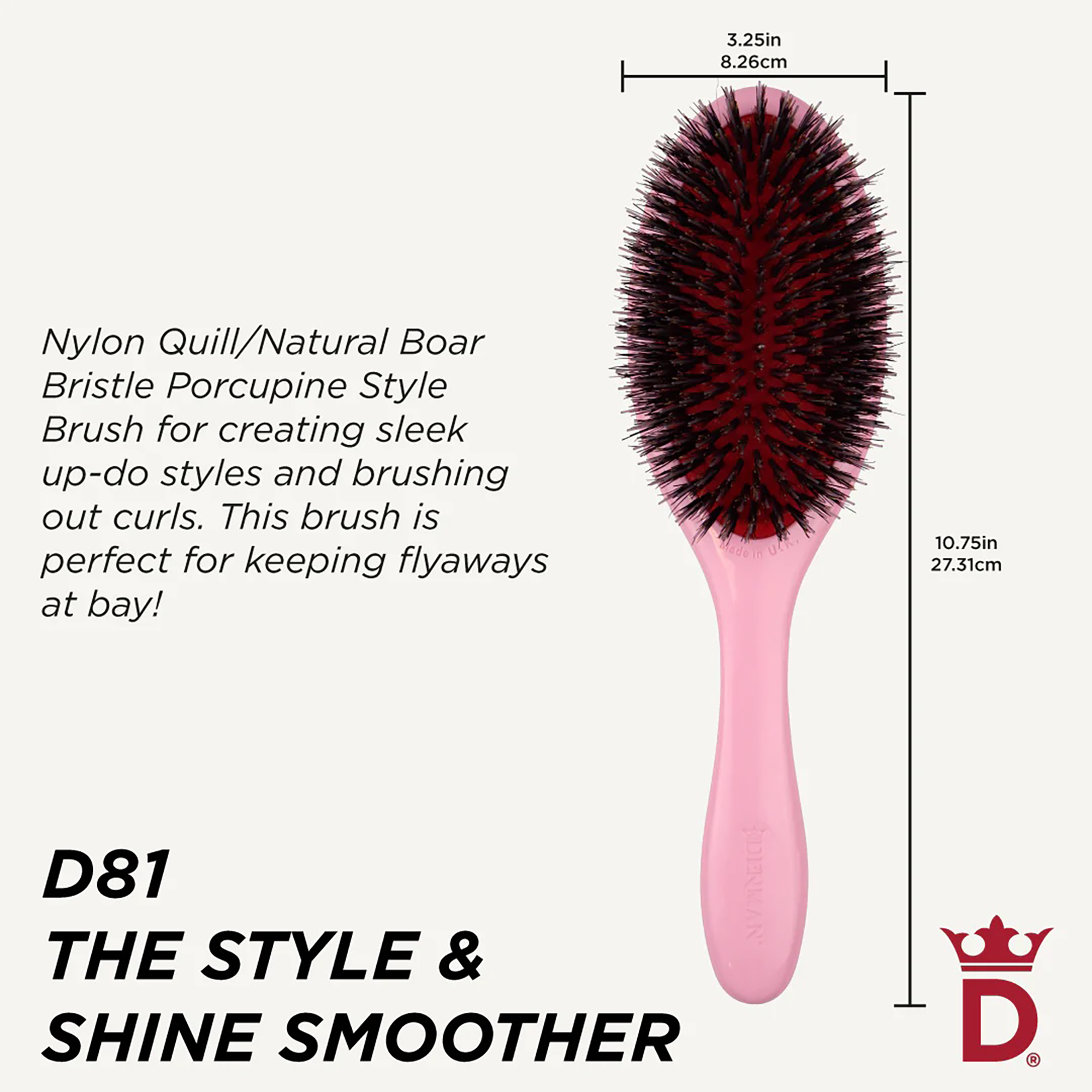 Denman D81M Pastel Pink Style & Shine Brush