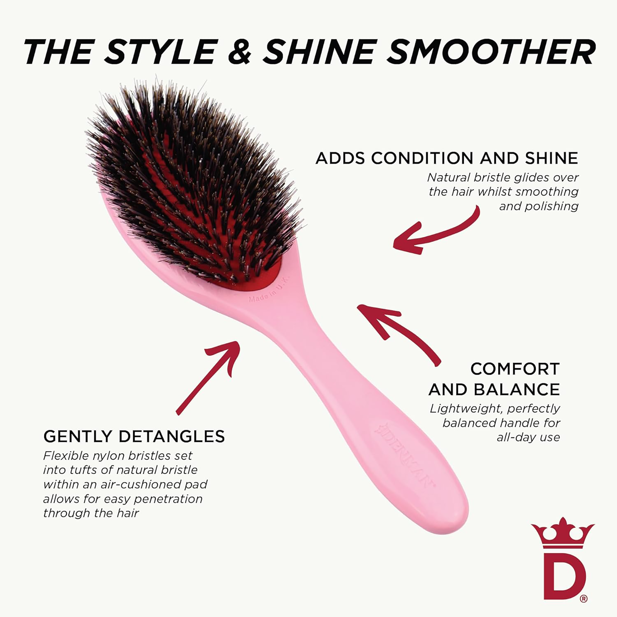 Denman D81M Pastel Pink Style & Shine Brush