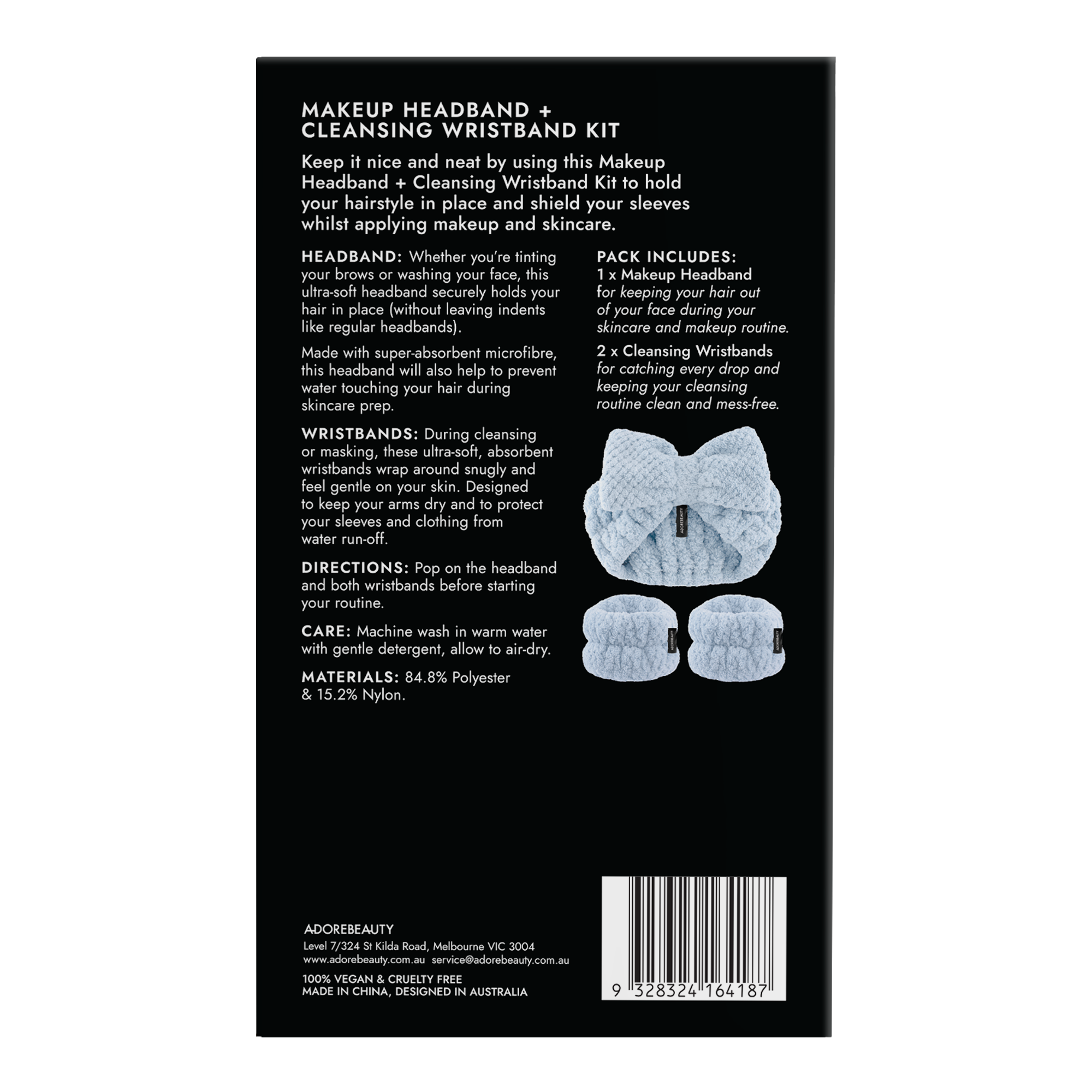 Adore Beauty Makeup Headband + Cleansing Wristband Kit - Blue LIMITED EDITION