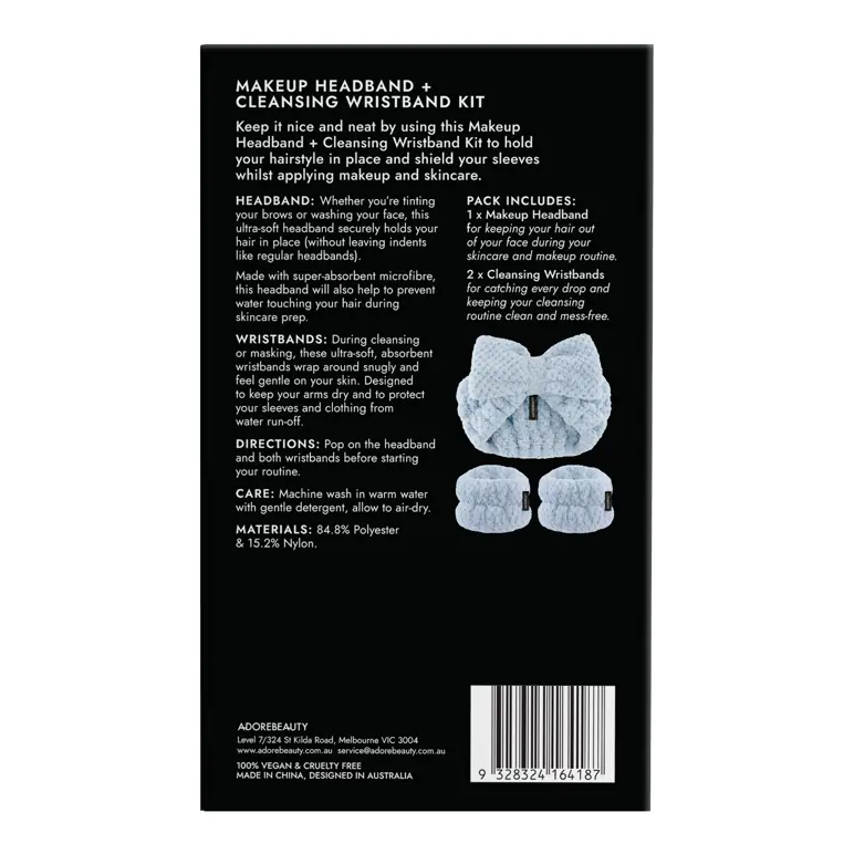 Adore Beauty Makeup Headband + Cleansing Wristband Kit - Blue LIMITED EDITION