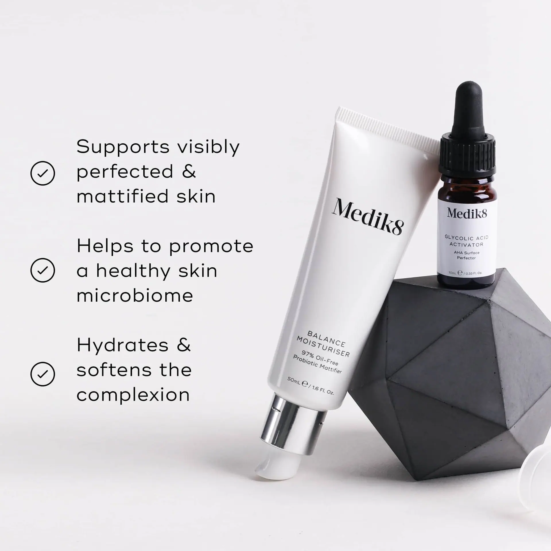 Medik8 Balance Moisturiser 50ml with Glycolic Acid Activator 10ml