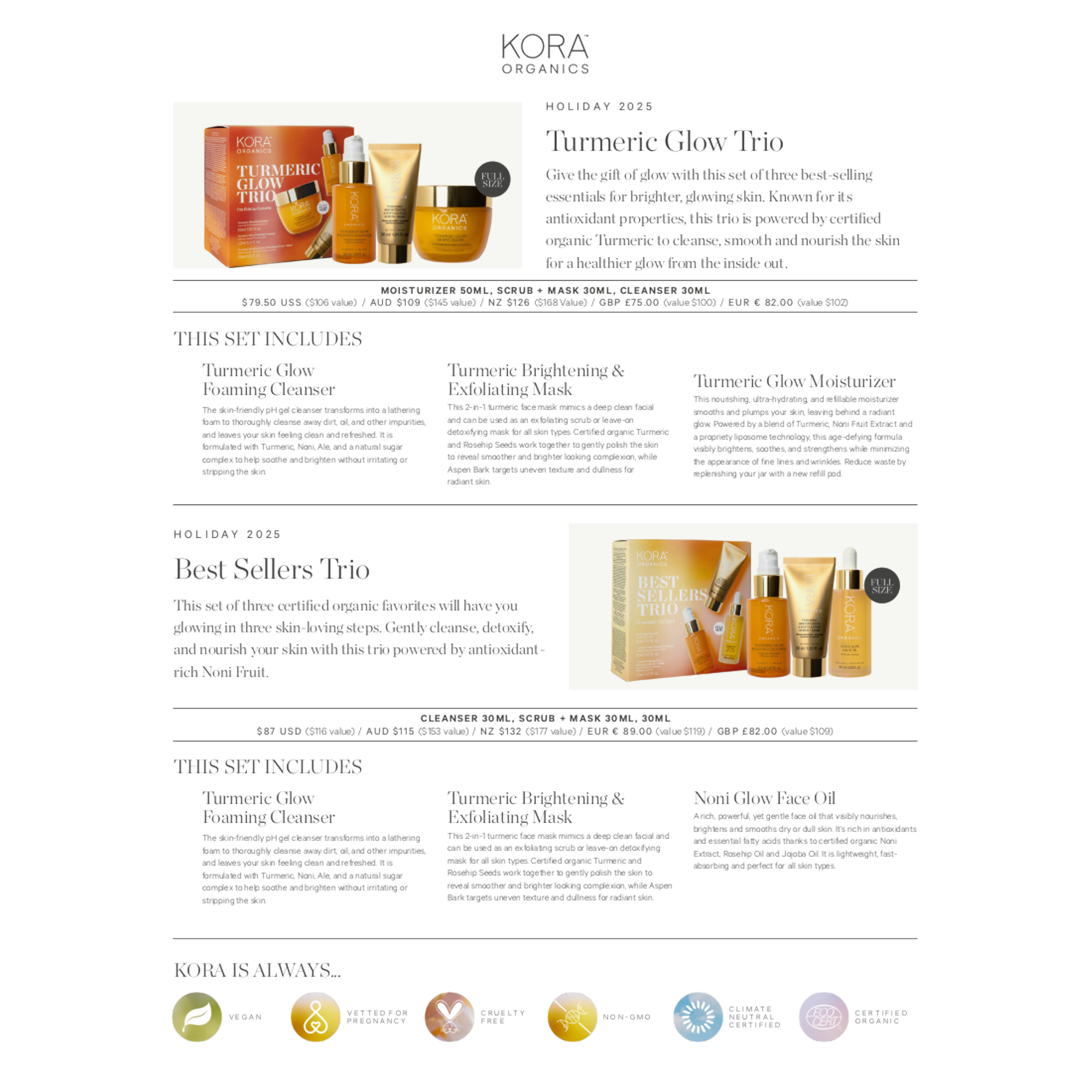 KORA Organics Turmeric Glow Trio