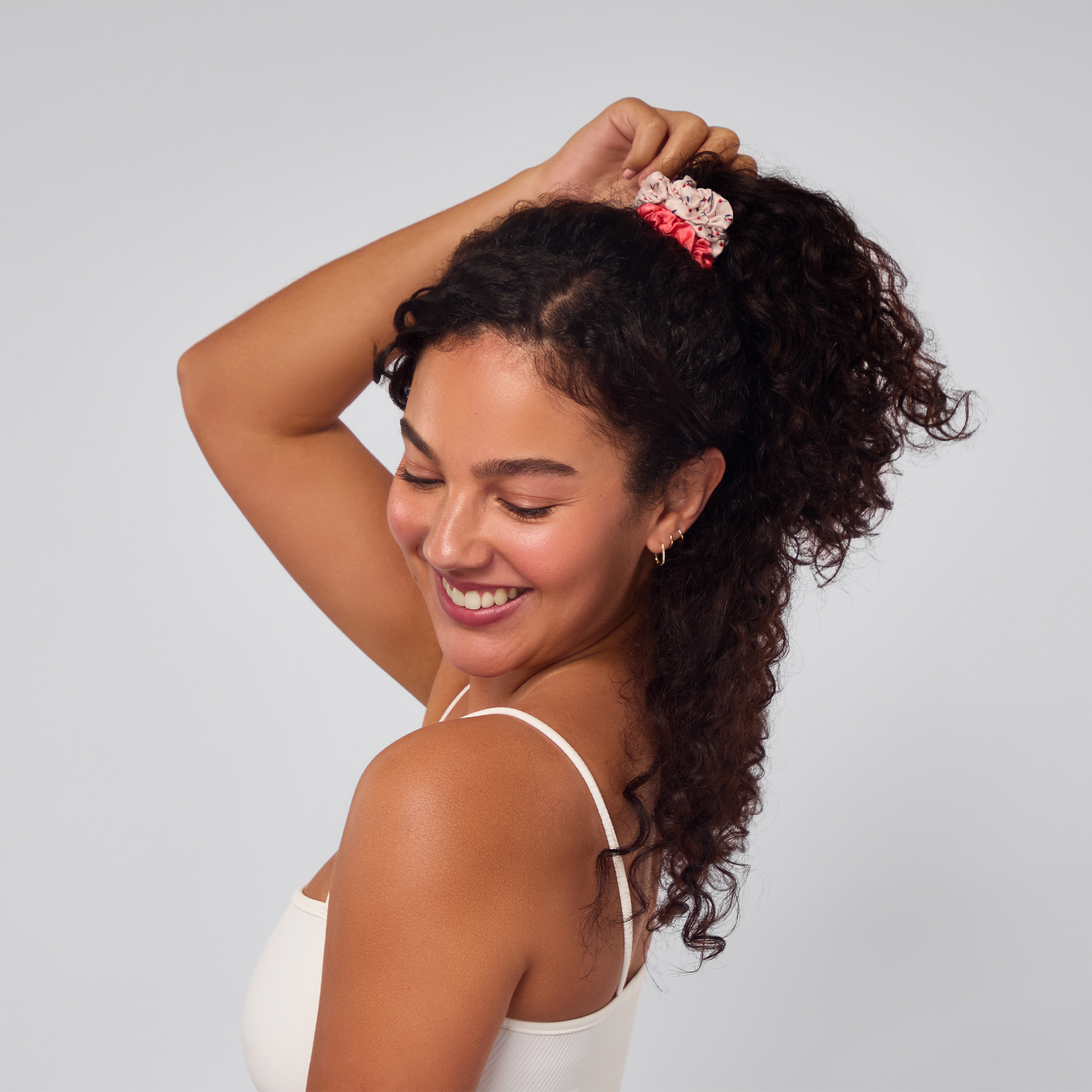 Kitsch Ruched Satin Scrunchies 5pc Set - Assorted Cherry Blossom