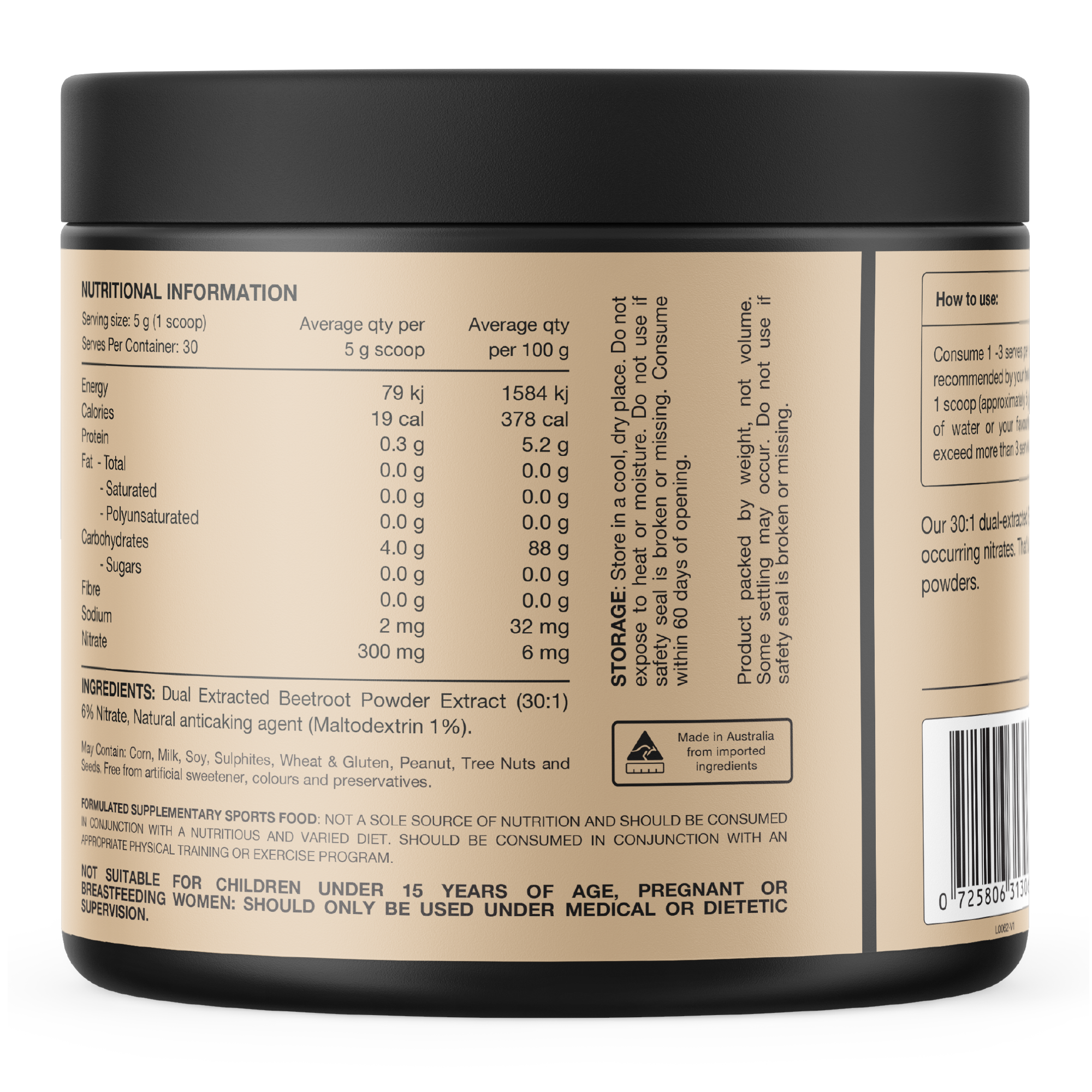 Switch Nutrition Beetroot Powder Triple Strength 6% Nitrate (30 Serves)