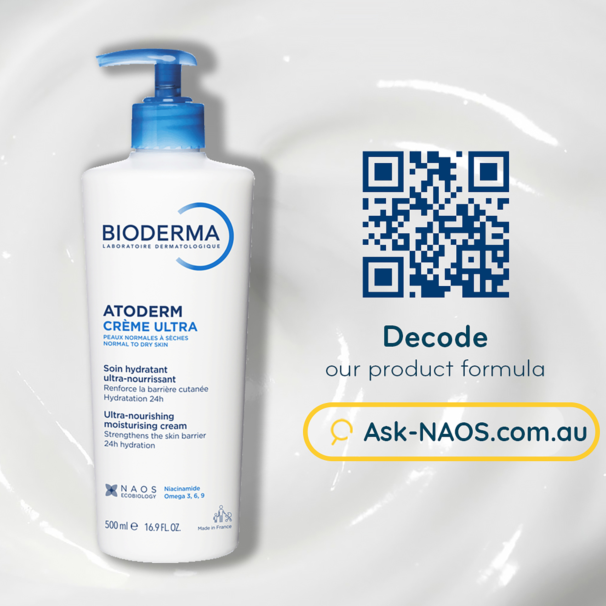 Bioderma Atoderm Creme Ultra Nourishing Moisturiser For Dry Skin 500ml