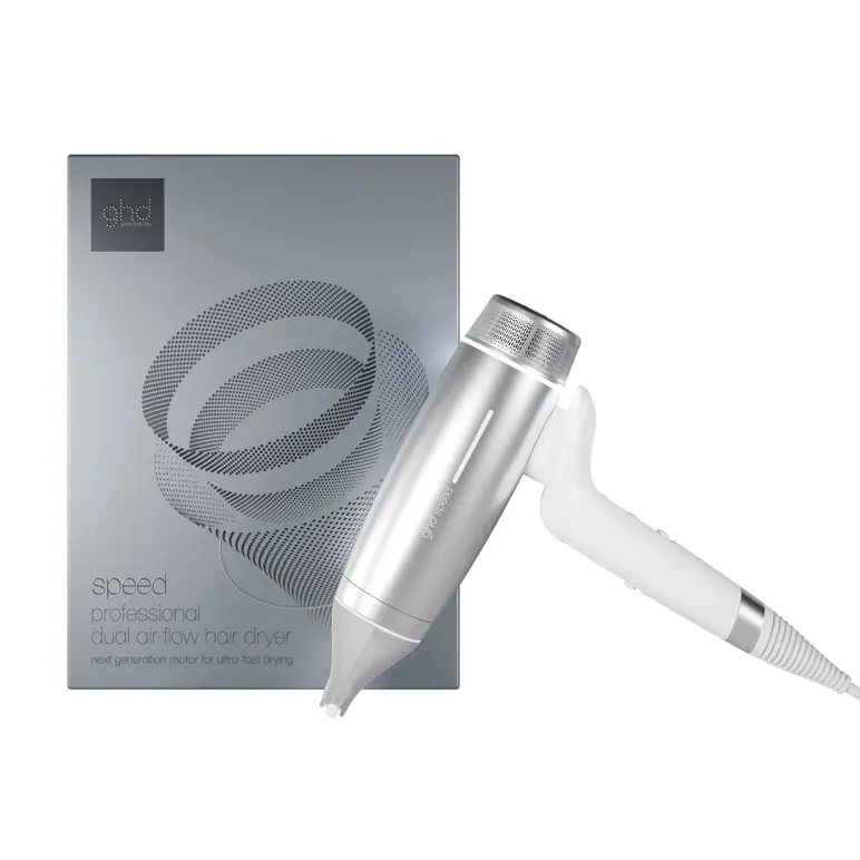 GHD speed professional hair dryer in silver white