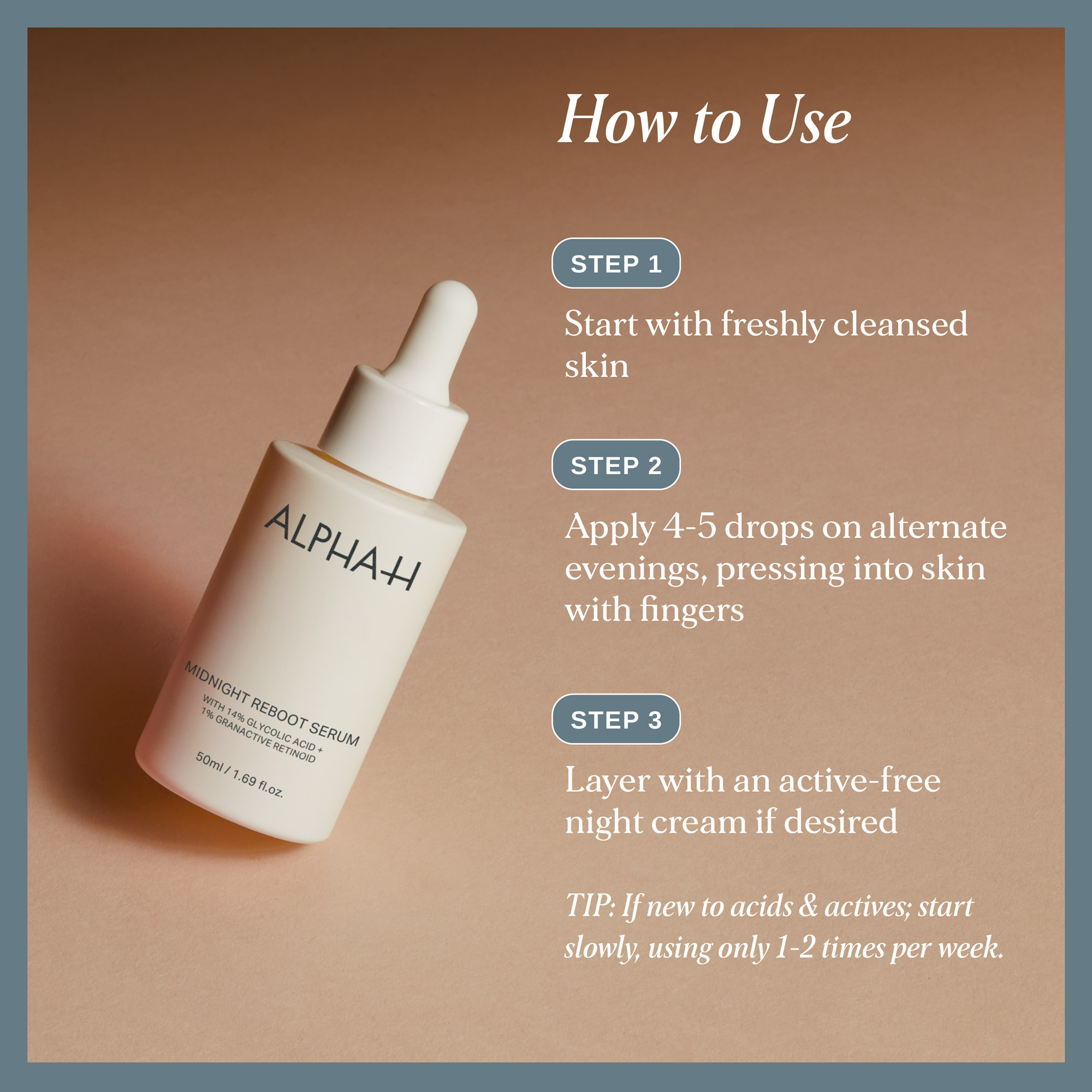 Alpha-H Midnight Reboot Serum with 14% Glycolic Acid + 1% Retinoid Complex 50ml
