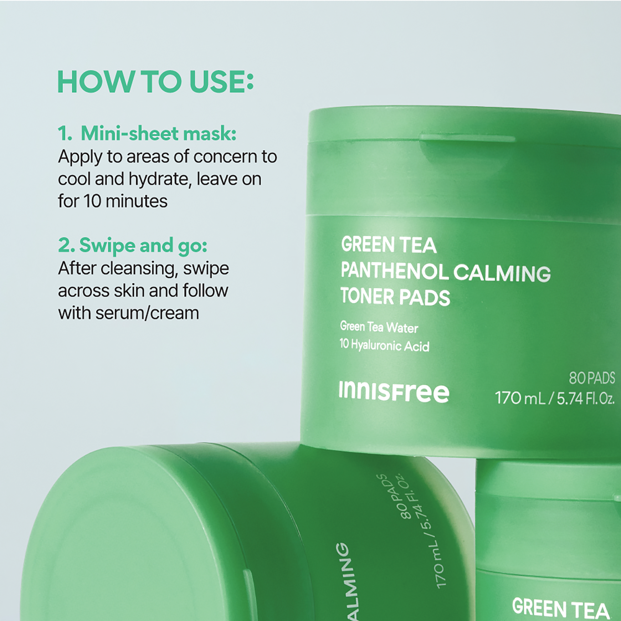INNISFREE Green Tea Panthenol Calming Toner Pads 80pk