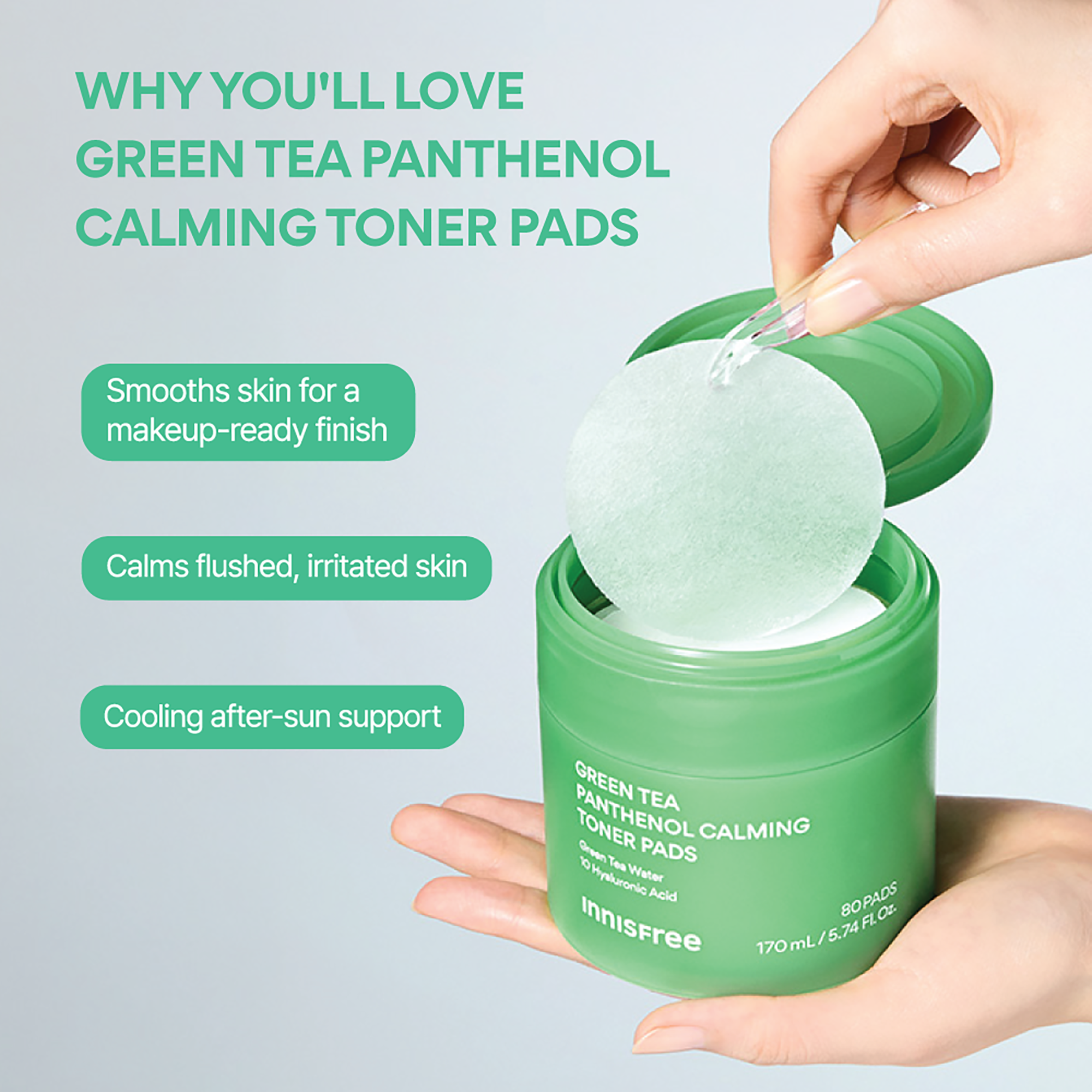 INNISFREE Green Tea Panthenol Calming Toner Pads 80pk