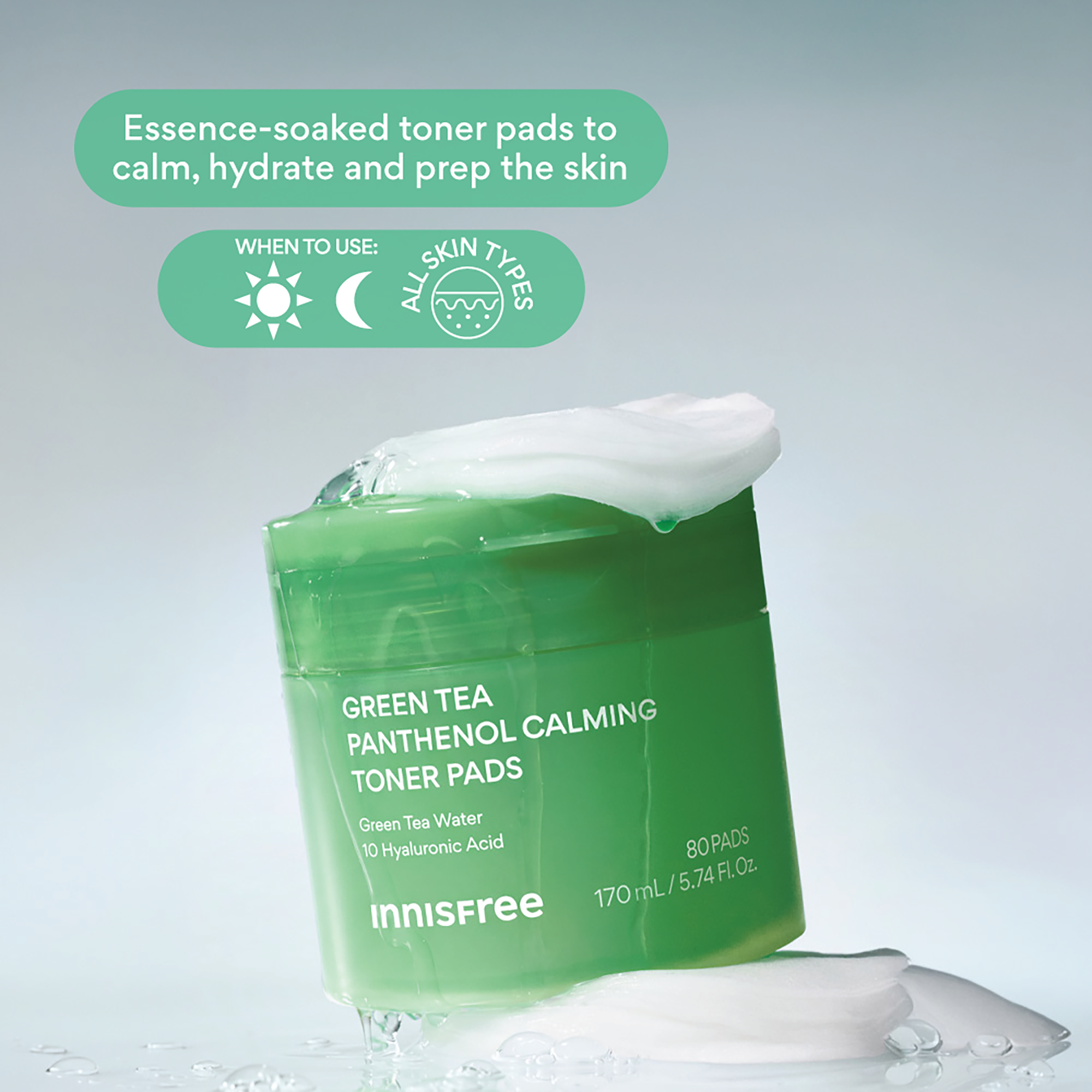 INNISFREE Green Tea Panthenol Calming Toner Pads 80pk