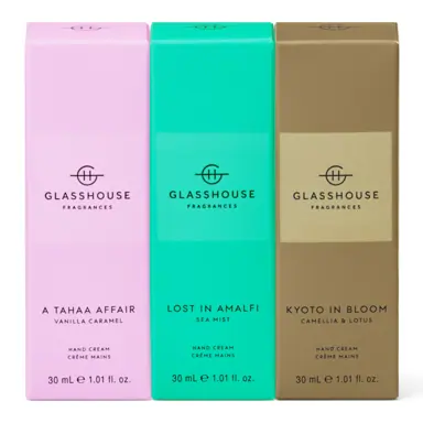 Glasshouse Fragrances 3 x 30ml Hand Cream Trio - Kyoto, Amalfi, Tahaa