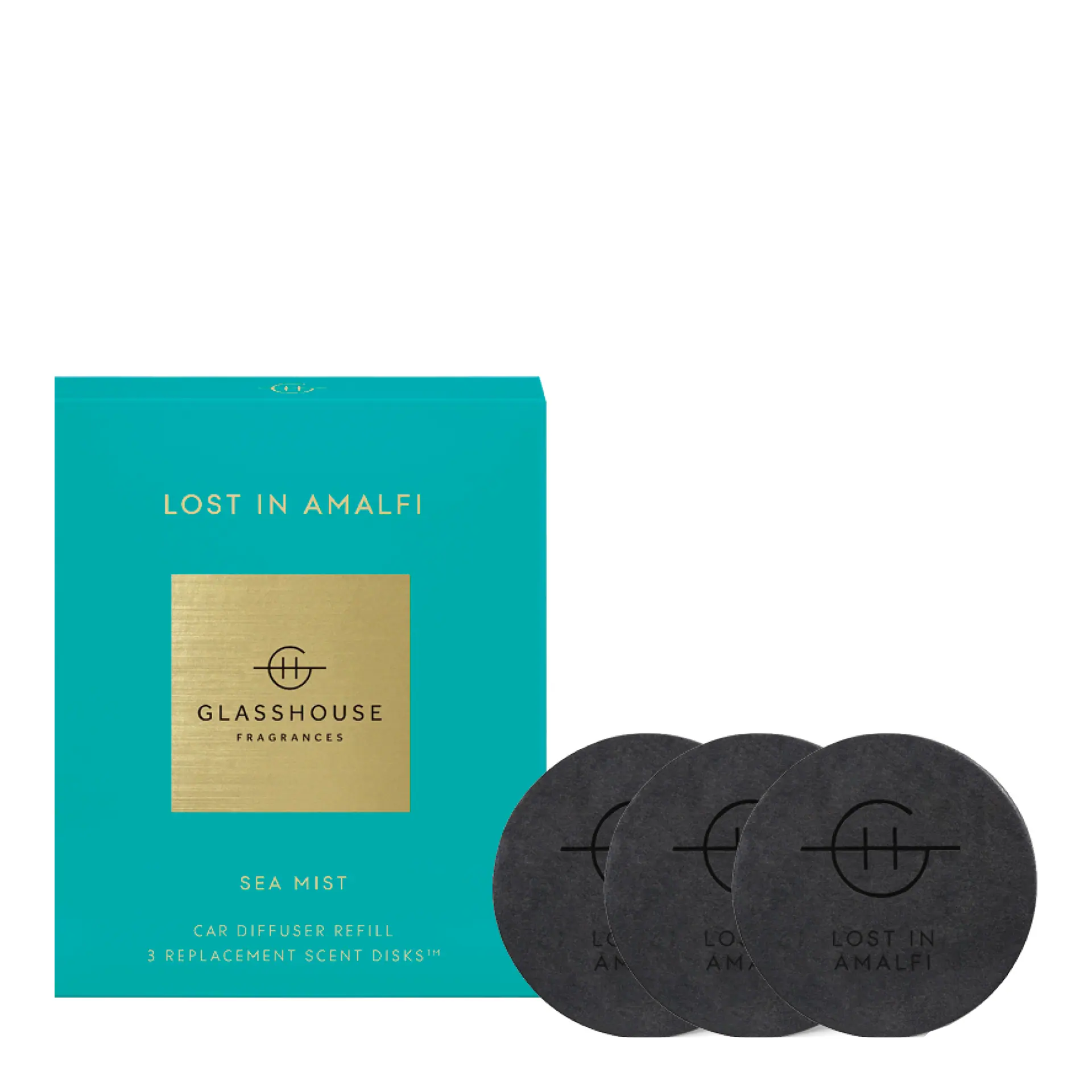 Glasshouse Fragrances 3 Replacement Scent Disks for Car Diffuser - LOST IN AMALFI