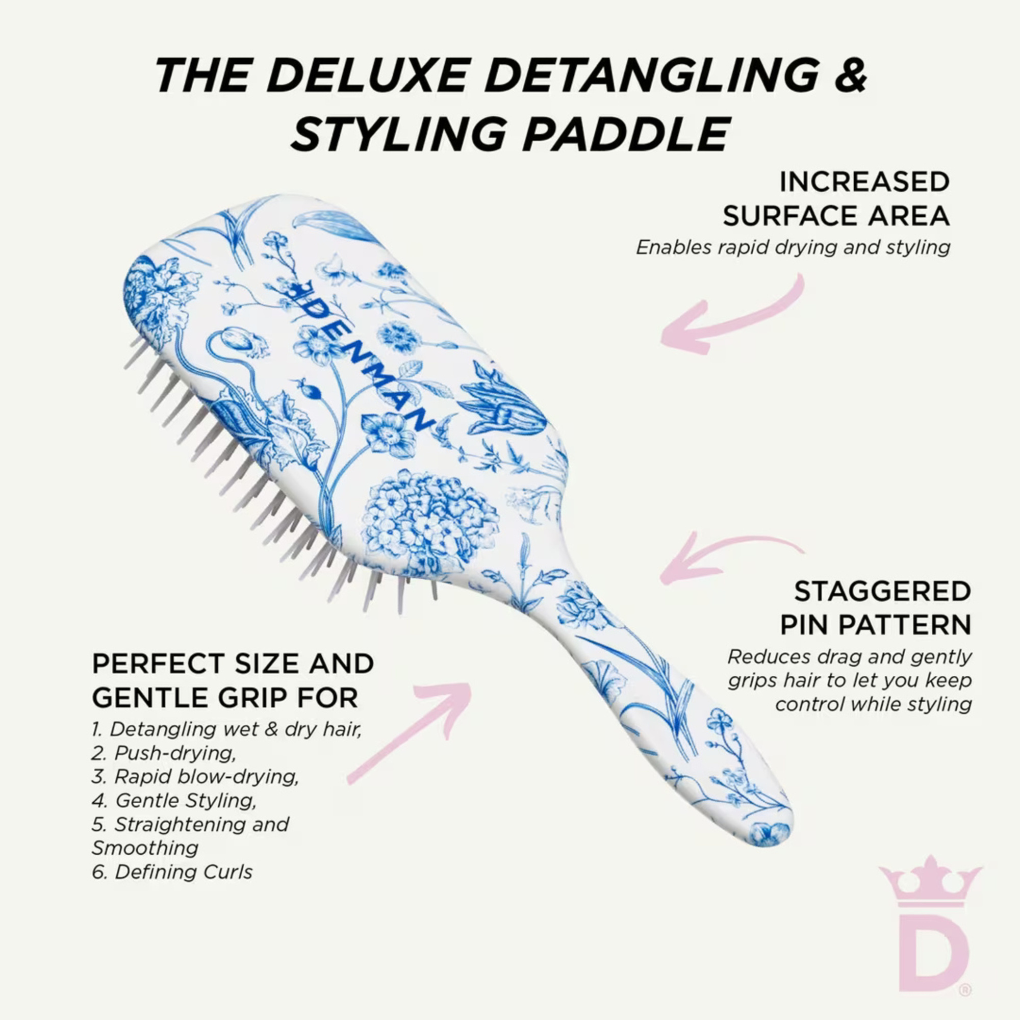 Denman D38 Blue Belle Power Paddle Brush