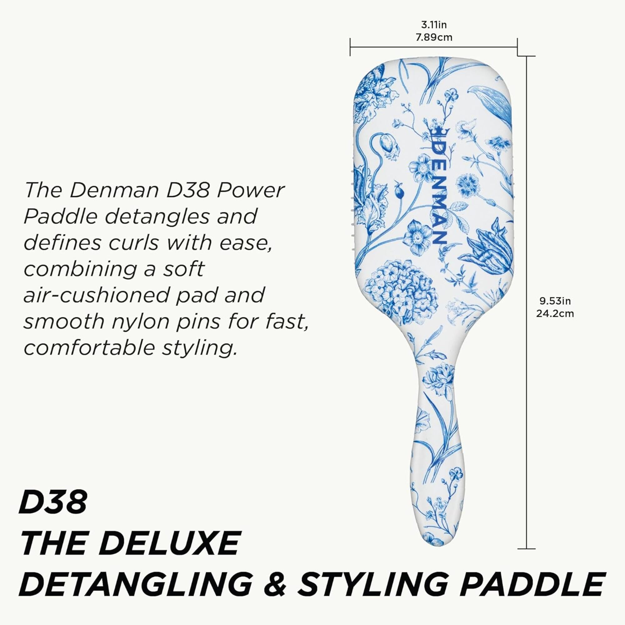 Denman D38 Blue Belle Power Paddle Brush