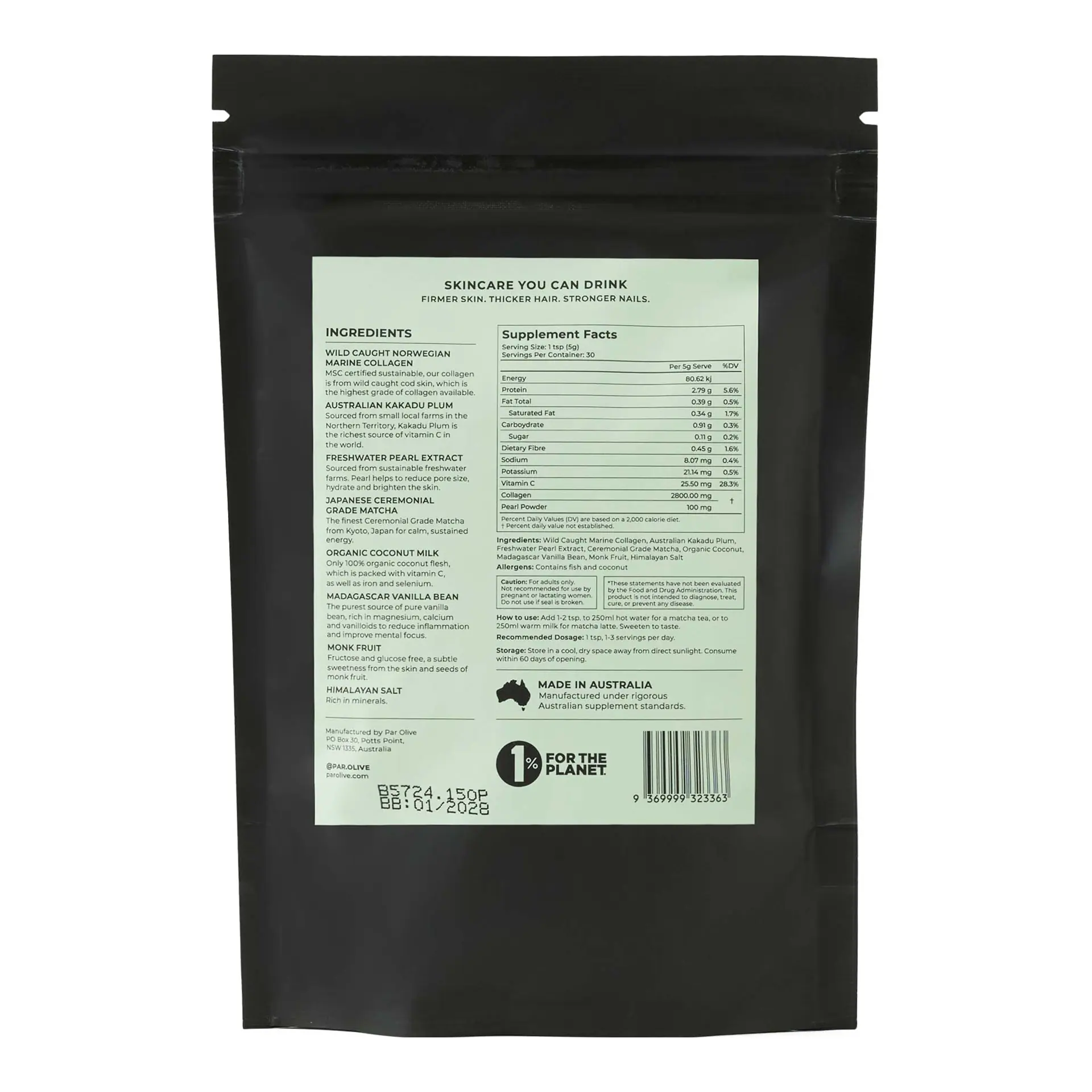 Par Olive PEARL Marine Collagen Refill (Japanese Matcha) 150g