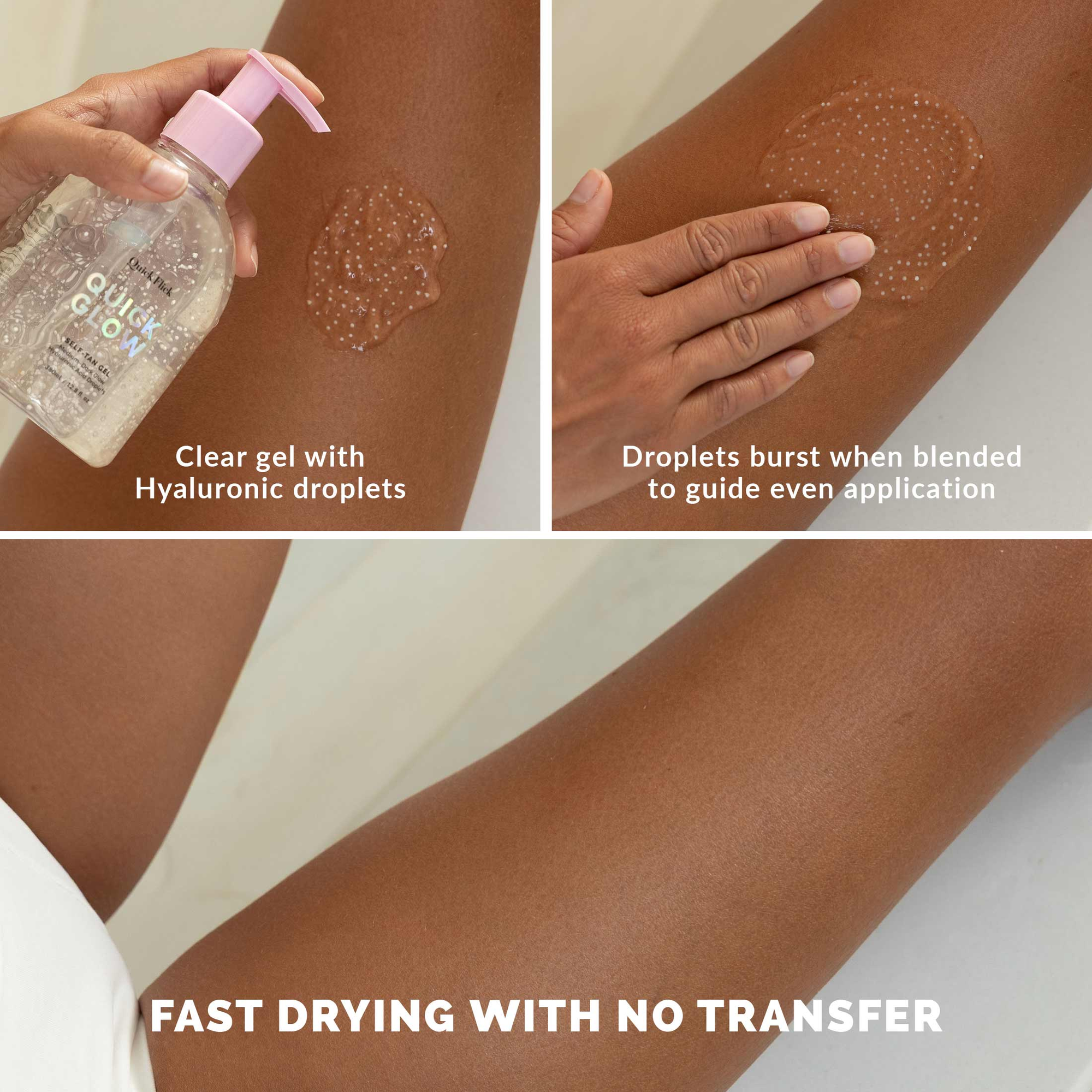 The Quick Flick Quick Glow Self Tan Gel with Hyaluronic Acid Droplets