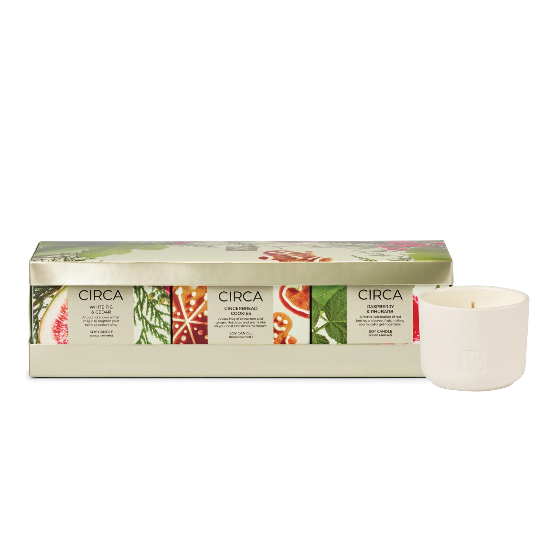 CIRCA 3x70g Candle Trio - Christmas - (RASPBERRY & RHUBARB, WHITE FIG & CEDAR, GINGERBREAD COOKIES) - X26