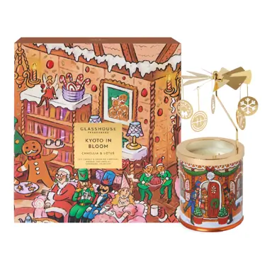 Glasshouse Fragrances 380g Candle with Spinning Carousel Gift Set - Christmas - Kyoto In Bloom - X26