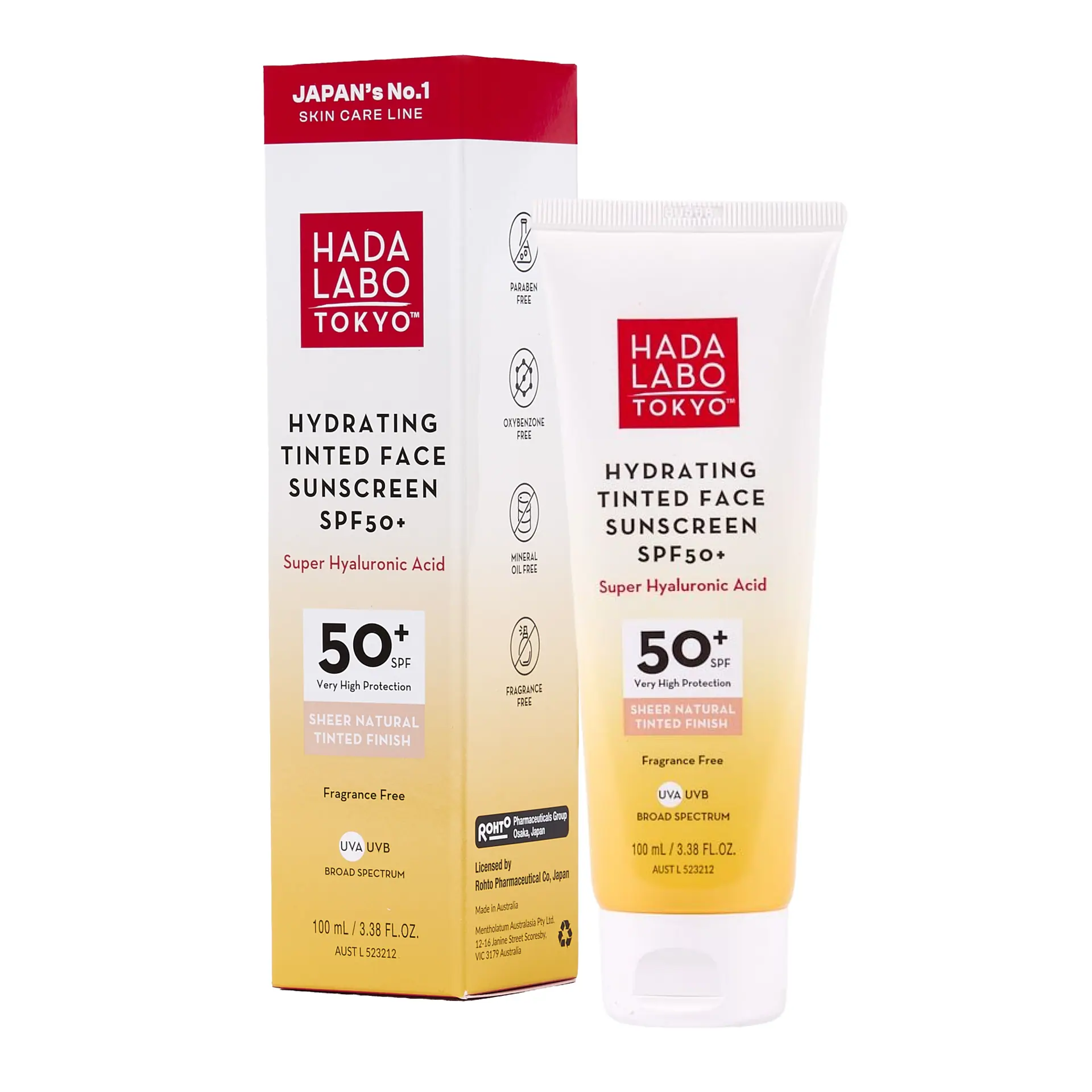 Hada Labo Tokyo Hydrating Tinted Face Sunscreen SPF50+ 100mL